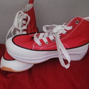 Red High-Top Sneakers with White Laces